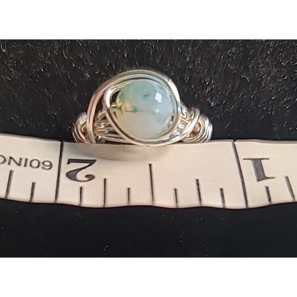 NEW Handmade Wire Wrapped Ring Silvertone Statement Blue Beaded  Size 4 - Picture 5 of 6